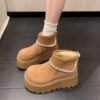 White Thick-Soled Heightening Snow Boots for Women 2025 Autumn and Winter New Versatile Birkenstock Short Boots Fleece-Lined Thickeneded Cotton Shoes
