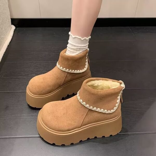 White Thick-Soled Heightening Snow Boots for Women 2025 Autumn and Winter New Versatile Birkenstock Short Boots Fleece-Lined Thickeneded Cotton Shoes