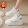 High-Top Sports Cotton Shoes for Women 2025 New Winter Velvet Thickeneded Student Sneakers Thick-Soled Versatile Casual White Shoes