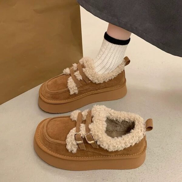 Thick-Soled Cotton Shoes for Women, Winter Outdoor Wear, 2026 New Fashion Slip-On Snow Cotton Shoes, Retro Plush Birkenstock Shoes