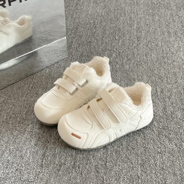 Velcro Flats White Shoes for Women 2025 New Warm Fleece-Lined Casual Sneakers Ins Trendy Versatile Sports Shoes