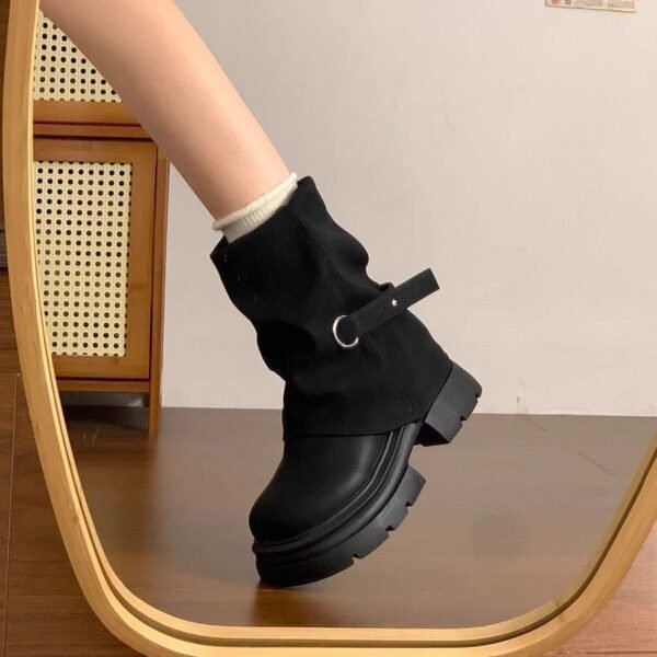 Thick-Soled Short Boots for Women 2026 New Autumn and Winter British Style Martin Boots Brown Melard Slouch Boots Trouser Boots Thick-Soled Short Boots for Women 2026 New Autumn and Winter British Style Martin Boots Brown Melard Slouch Boots Trouser Boots