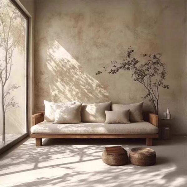 Log Wabi-Sabi Style Sofa Chair Simple Style Modern Solid Wood Three-Person Sofa Small Apartment Solid Wood Living Room Sofa