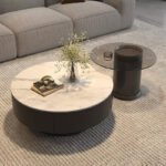 Modern Simple Light Luxury Minimalist Rock Board Coffee Table Small Apartment Living Room Home Tea Table Small Size Round Coffee Table Combination Table