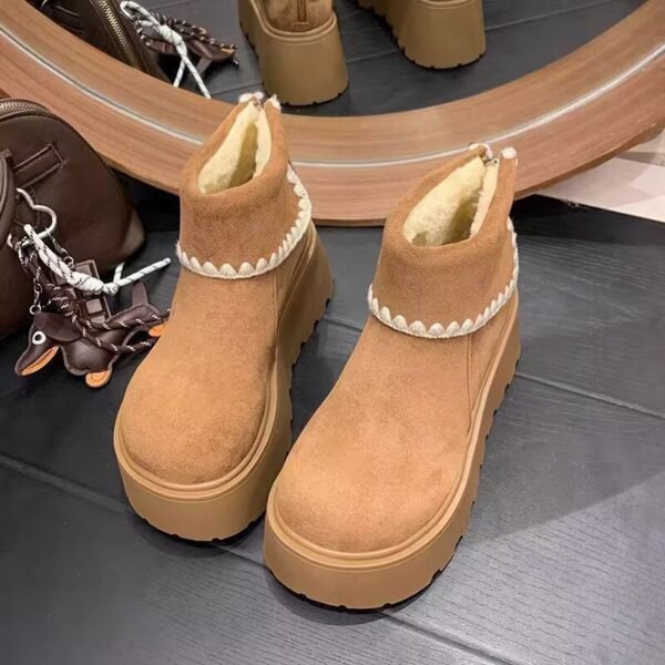 White Thick-Soled Heightening Snow Boots for Women 2025 Autumn and Winter New Versatile Birkenstock Short Boots Fleece-Lined Thickeneded Cotton Shoes