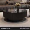 Italian Minimalist Living Room Home Light Luxury Style Small Apartment Tea Table Simple New Black Glass Round Combination
