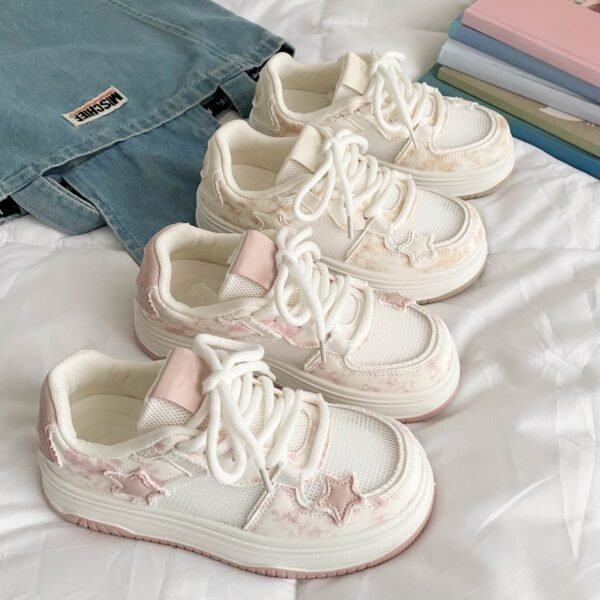 Summer Women's Shoes Platform Bread Shoes Women's Breathable Mesh Mesh Shoes with Skirt Niche White Shoes Casual Sports Board Shoes