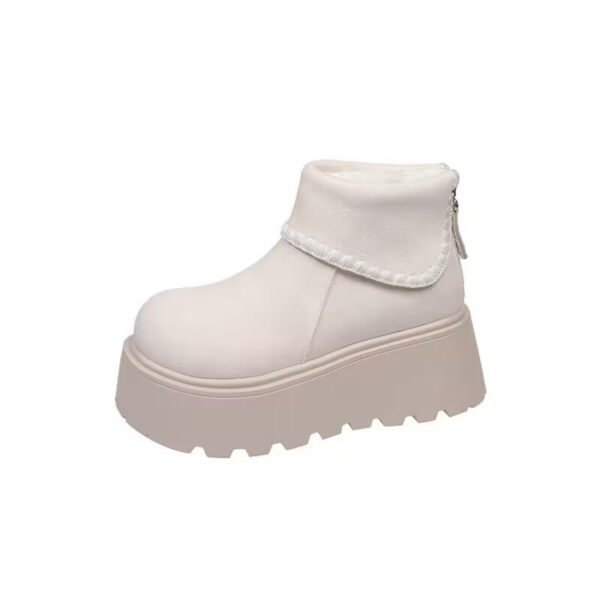 White Thick-Soled Heightening Snow Boots for Women 2025 Autumn and Winter New Versatile Birkenstock Short Boots Fleece-Lined Thickeneded Cotton Shoes