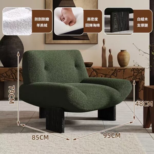Vintage-Style Living Room Single Sofa Chair, Designer Model, White Ash Wood, Balcony, Guesthouse Reception, Lazy Leisure High-Back Chair