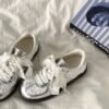 2025 Spring and Autumn New Silver Moral Training Shoes Retro Casual Sports Shoes Easiest for Match Flat Lace Edge White Shoes