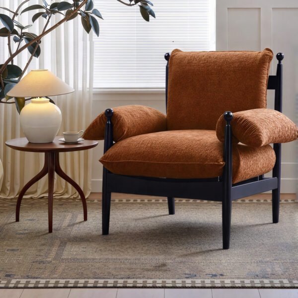 French Style Entry Luxury Solid Wood Single Chair Designer Living Room Home Meeting Guest Sofa Chair Solid Wood Antique Red Wood Chair