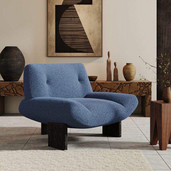 Vintage-Style Living Room Single Sofa Chair, Designer Model, White Ash Wood, Balcony, Guesthouse Reception, Lazy Leisure High-Back Chair