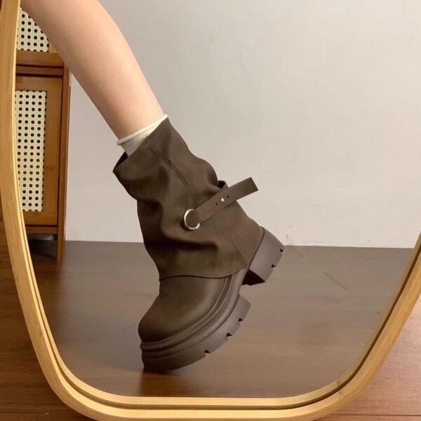 Thick-Soled Short Boots for Women 2026 New Autumn and Winter British Style Martin Boots Brown Melard Slouch Boots Trouser Boots Thick-Soled Short Boots for Women 2026 New Autumn and Winter British Style Martin Boots Brown Melard Slouch Boots Trouser Boots