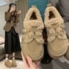 Thick-Soled Cotton Shoes for Women, Winter Outdoor Wear, 2026 New Fashion Slip-On Snow Cotton Shoes, Retro Plush Birkenstock Shoes