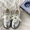 2025 Spring and Autumn New Silver Moral Training Shoes Retro Casual Sports Shoes Easiest for Match Flat Lace Edge White Shoes