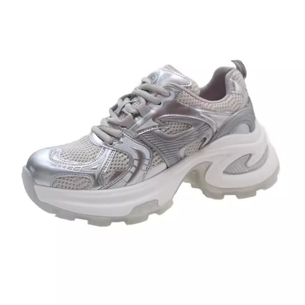 Silver Thick-Soled Height-Increasing Dad Sneakers for Women, 2026 Summer New Model, Breathable Mesh, Versatile Casual Height-Increasing Sports Shoes