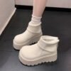 White Thick-Soled Heightening Snow Boots for Women 2025 Autumn and Winter New Versatile Birkenstock Short Boots Fleece-Lined Thickeneded Cotton Shoes