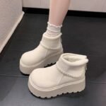White Thick-Soled Heightening Snow Boots for Women 2025 Autumn and Winter New Versatile Birkenstock Short Boots Fleece-Lined Thickeneded Cotton Shoes