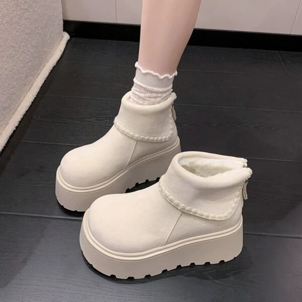 White Thick-Soled Heightening Snow Boots for Women 2025 Autumn and Winter New Versatile Birkenstock Short Boots Fleece-Lined Thickeneded Cotton Shoes
