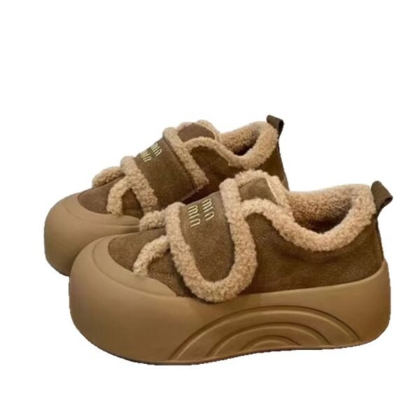 Retro Thick-Soled Cotton Shoes for Women 2025 Winter New Furry Shoes Fleece-Lined to Heattech and Versatile Casual Sports Bread Shoes