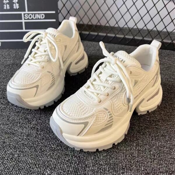 Thick-Soled Dad Shoes for Women, 2026 Spring and Summer New Versatile Breathable Mesh Sneakers, Lightweight Casual White Shoes