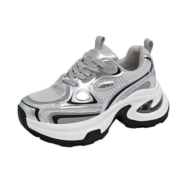 Popular Versatile Thick-Soled Dad Shoes for Women, Height-Increasing for Petite Individuals, 2026 Spring/Summer New Super Trendy Silver Sports Casual Shoes
