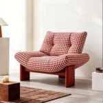 Simple and modern plaid fabric sofa, designer style, suitable for living rooms, bedrooms, and balconies, with solid wood frame