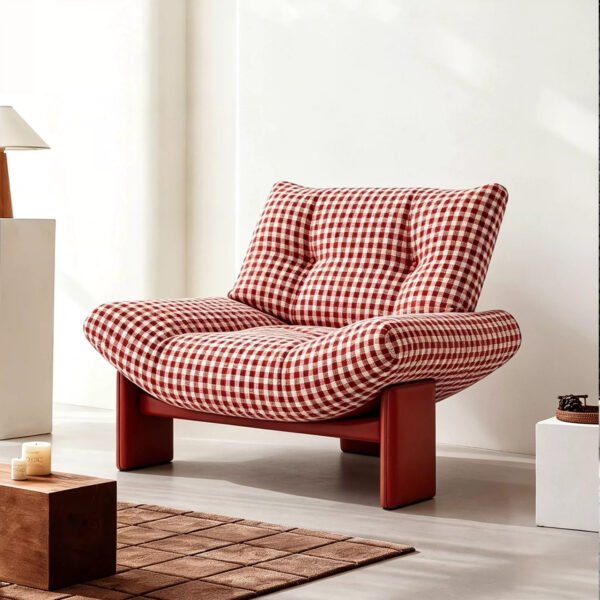 Simple and modern plaid fabric sofa, designer style, suitable for living rooms, bedrooms, and balconies, with solid wood frame