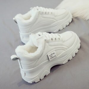 2025 Autumn and Winter New Versatile Dad Shoes Women’s Thick-Soled Heightening Sports White Shoes Ins Trbottomy Fleece-Lined Cotton Shoes