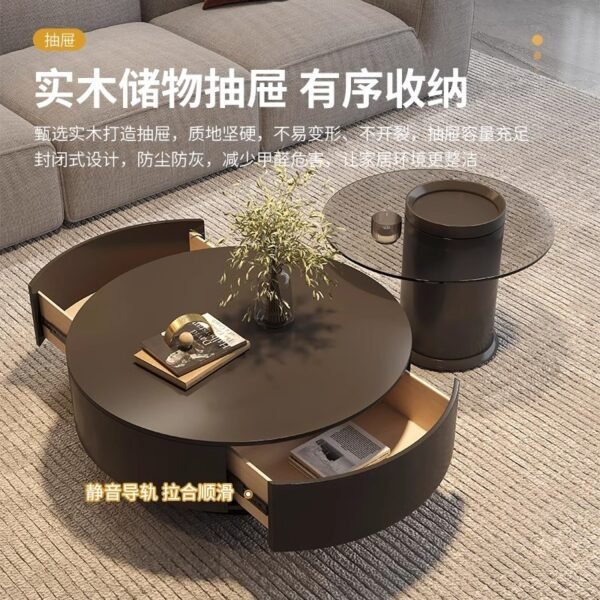 Modern Simple Light Luxury Minimalist Rock Board Coffee Table Small Apartment Living Room Home Tea Table Small Size Round Coffee Table Combination Table