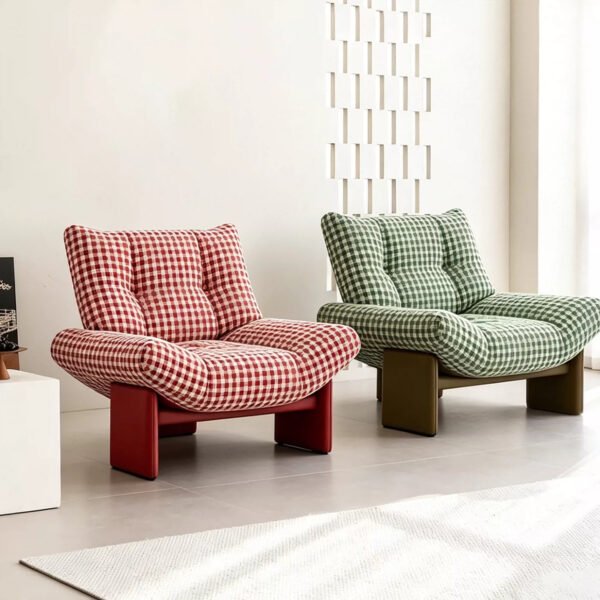 Simple and modern plaid fabric sofa, designer style, suitable for living rooms, bedrooms, and balconies, with solid wood frame