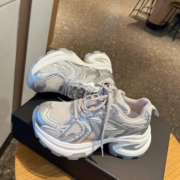 Silver Thick-Soled Height-Increasing Dad Sneakers for Women, 2026 Summer New Model, Breathable Mesh, Versatile Casual Height-Increasing Sports Shoes