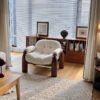 Sofa Chair, Antique Style B&B Fabric Lazy Sofa Chair, Designer Single Lamb Velvet Solid Wood Sofa