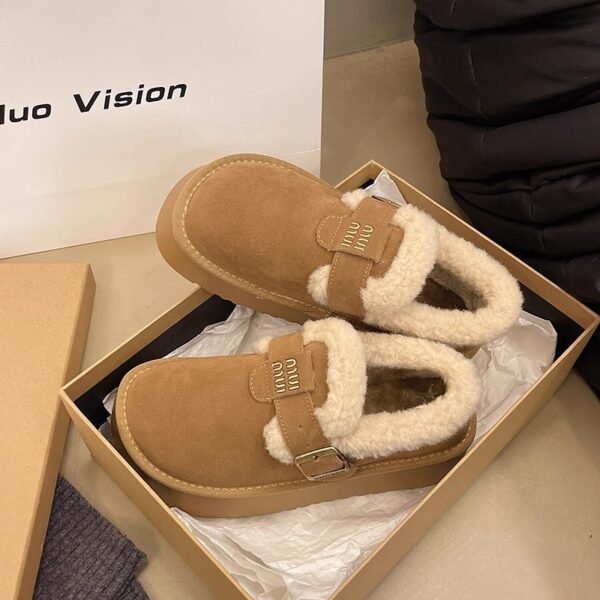 Thick-Soled Birkenstock Shoes for Women, Fleece-Lined and Thickened Snow Boots for Outdoor Wear, 2026 Autumn and Winter New Model, Non-Slip, Warm, Furry Cotton Shoes