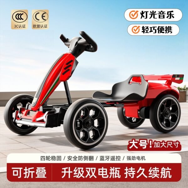 Kids' Electric Folding Go-Kart - Remote Control, Bluetooth Early Education, Soft Wheels