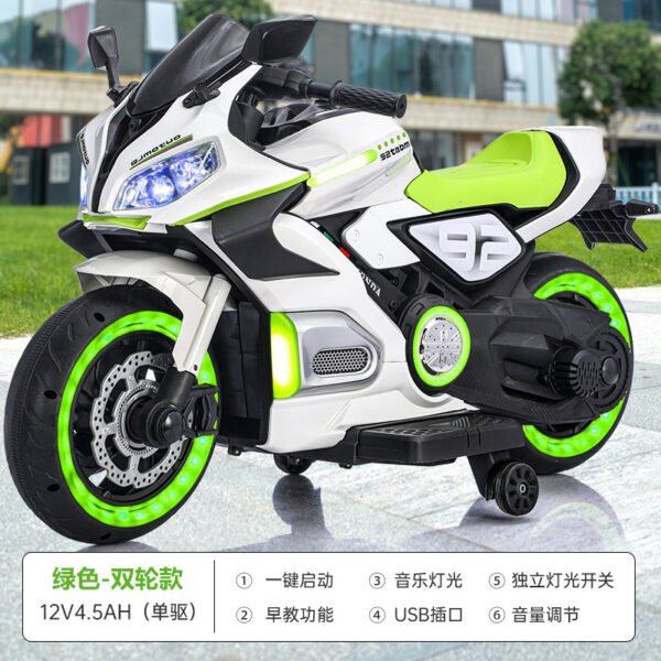Kids Electric Motorcycle, Large Double-Seat 1.3m Body, Bluetooth, Lights & Music