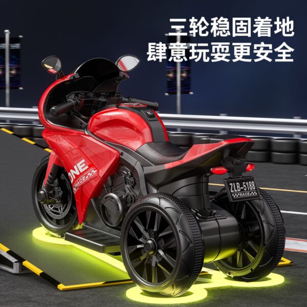 Kids Electric Ride-On Motorcycle Three-Wheeler, Rechargeable, Lights & Music, Optional Remote