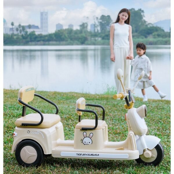 Kids Electric Ride-On Three-Wheel Motorcycle, Two-Seater, Rechargeable with Remote Control