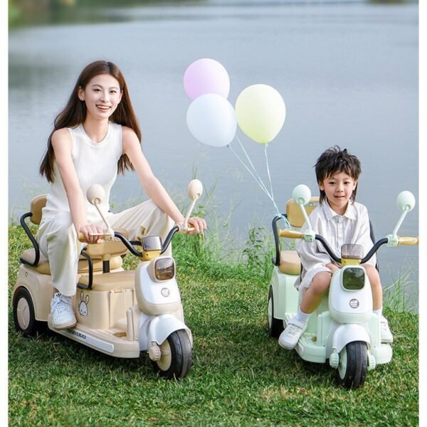 Kids Electric Ride-On Three-Wheel Motorcycle, Two-Seater, Rechargeable with Remote Control