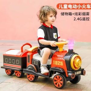 Train électrique pour enfants avec rail, rechargeable, musique et lumières, brumisateur, télécommande en option