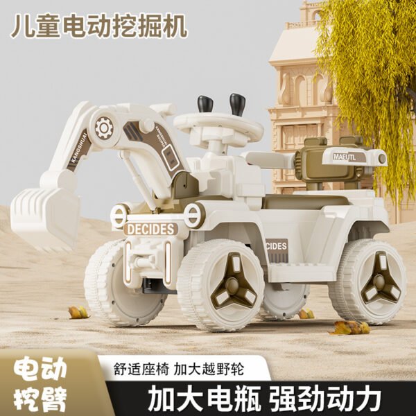 Large Kids Electric Ride-On Excavator, Remote Control, Bluetooth Early Education Lighting