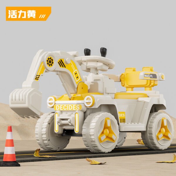 Large Kids Electric Ride-On Excavator, Remote Control, Bluetooth Early Education Lighting