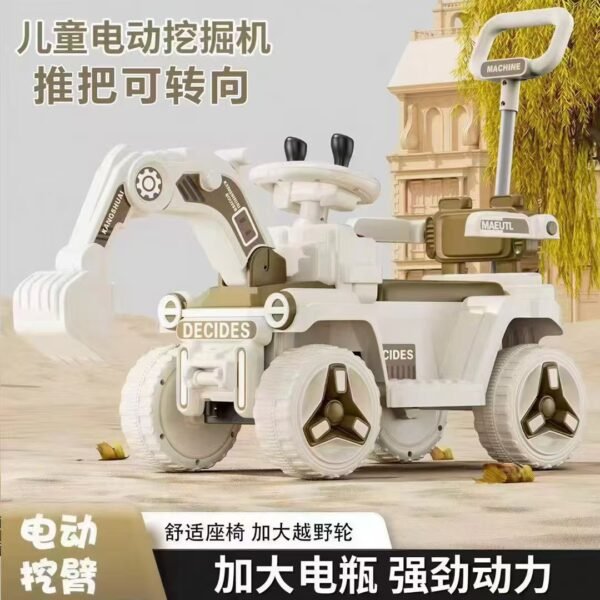 Large Kids Electric Ride-On Excavator, Remote Control, Bluetooth Early Education Lighting