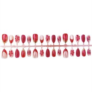Red Valentine Berry Grape Epoxy Wearable Nails - Short Almond Cat-Eye Gilding