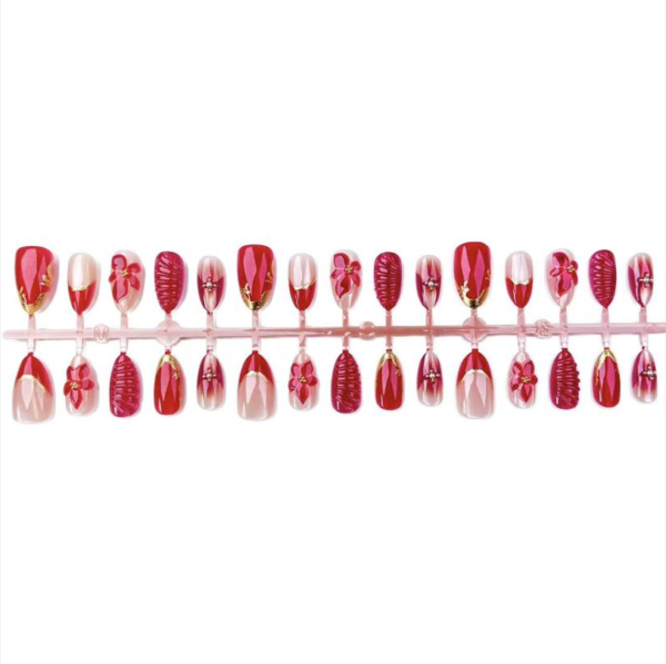 Red Valentine Berry Grape Epoxy Wearable Nails - Short Almond Cat-Eye Gilding