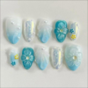 Flashy Resin Ocean-Style Blue Wearable Press-On Nails - Ultra-Short Almond Shell Nail Art Strips