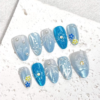 Flashy Resin Ocean-Style Blue Wearable Press-On Nails - Ultra-Short Almond Shell Nail Art Strips