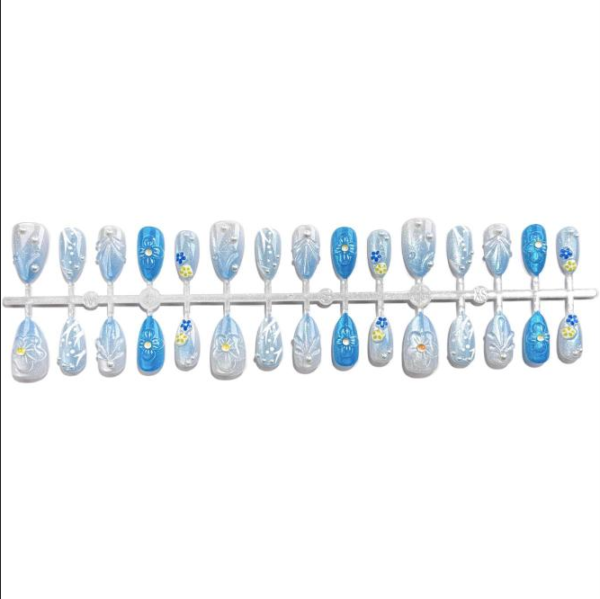 Flashy Resin Ocean-Style Blue Wearable Press-On Nails - Ultra-Short Almond Shell Nail Art Strips