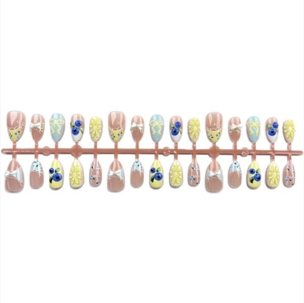 Lace French Floral Macaron Press-On Nails - Lemon Blueberry Almond Style Lace French Floral Macaron Press-On Nails - Lemon Blueberry Almond Style