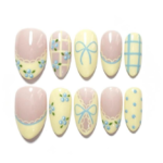 Little Yellow Chicken French-Style Press-On Nails - Plaid Bow Sweet Girl Nail Stickers